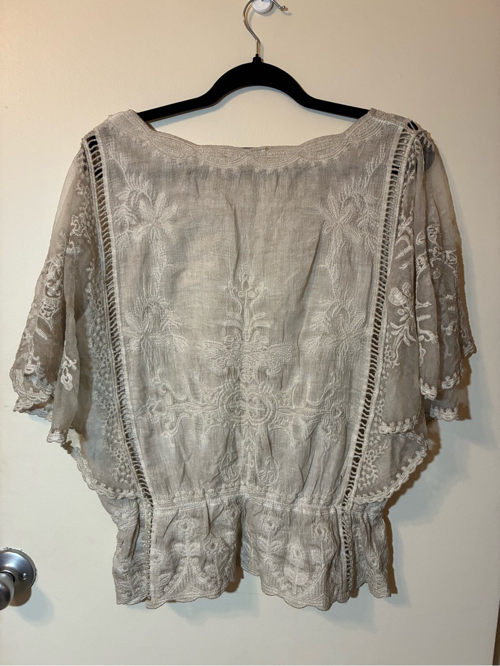 Democracy Mineral Wash 100% Cotton Crochet Embroidered Peasant Blouse Top Boho S - Picture 6 of 9